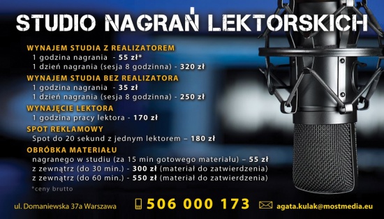 Audiobooki, spoty reklamowe - nagrania, tanio
