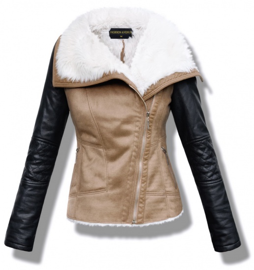 MIĘCIUTKI KOŻUSZEK Z SKÓRZANYMI RĘKAWAMI #55 FASHIONAVENUE.PL