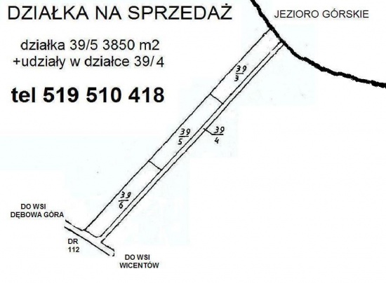 SPRZEDAM DZIAŁKĘ NAD JEZIOREM