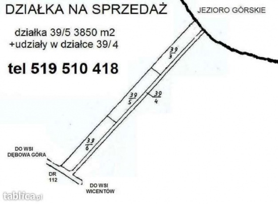 sprzedam działkę nad jeziorem