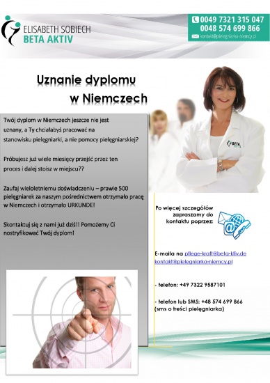 Pielęgniarka–nostryfikacja–praca w renomowanych klinikach-Niemcy