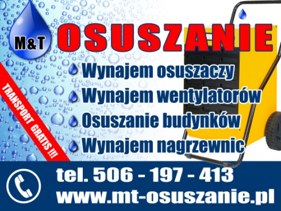 Osuszacze, osuszanie - Wynajem - Najtaniej - Transport Gratis WWA