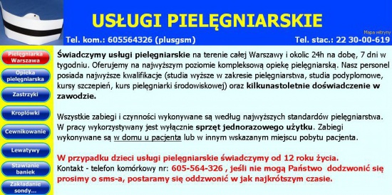 Usługi pielęgniarskie Warszawa i okolice 24h/7
