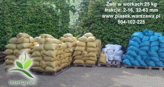 Żwir w workach 25 kg frakcje 2-16 mm, 32-63 mm 